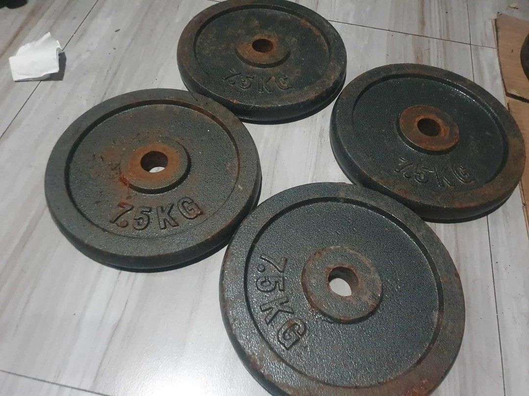 7.5 KG Weight Plates (Category: Weights & Dumbbells) located in Manila. Submitted by itsme_trish (Listing ID 1401905210, Image 3). Description: SELL RUSH GYM METAL PLATES 4PCS 7.5KG TOTAL OF 66LBS. .