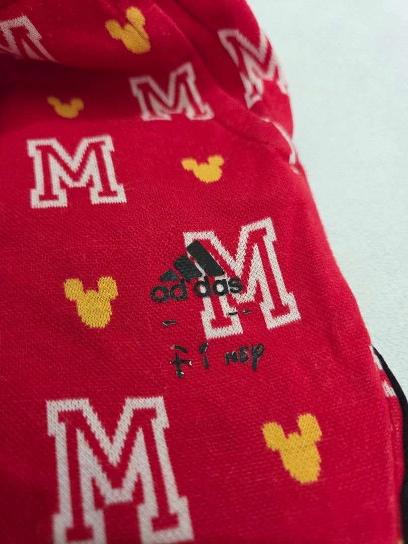 Adidas x Disney Mickey Mouse Pants - Kids (Category: Babies & Kids Fashion) located in Quezon City. Submitted by licotie (Listing ID 1401761464, Image 2). Description: - Mickey Mouse pattern with black stripes on sides - Size 92 - Fits 2-3 yrs old - 100% cotton.