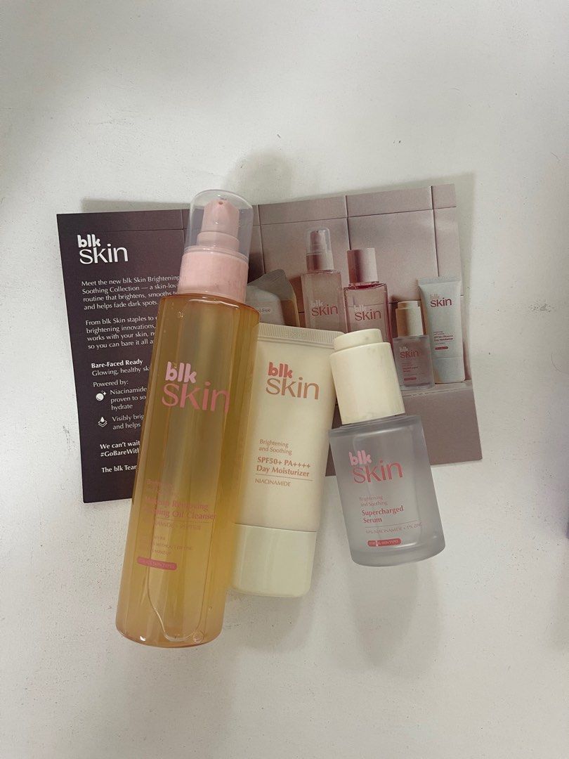blk Skin Brightening Skincare Set (Category: Face Care) located in San Juan City. Submitted by declutterrrsale (Listing ID 1401856436, Image 1). Description: BLK bundle, take all for P850! Includes oil cleanser, moisturizer, serum.
