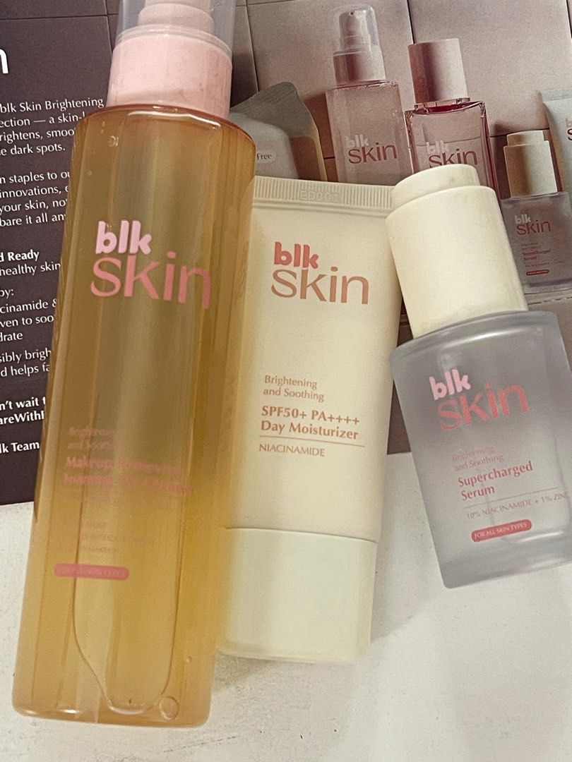 blk Skin Brightening Skincare Set (Category: Face Care) located in San Juan City. Submitted by declutterrrsale (Listing ID 1401856436, Image 2). Description: BLK bundle, take all for P850! Includes oil cleanser, moisturizer, serum.