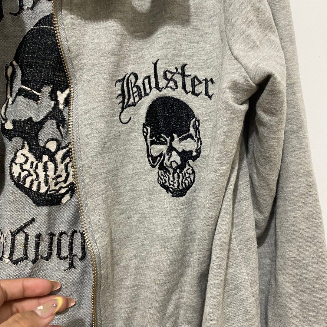Bolster Skull Zip-Up Jacket |Grunge| Y2K (Category: Coats, Jackets and Outerwear) located in Cabanatuan. Submitted by behatixoxo (Listing ID 1401905129, Image 3). Description: Good-used condition Dimension: Length-24” Width-18”.