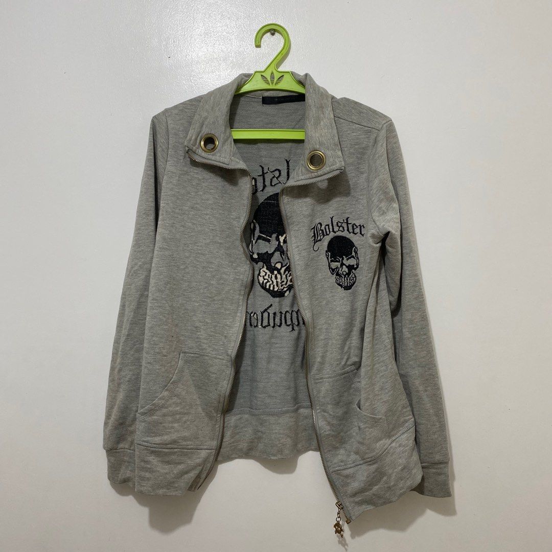 Bolster Skull Zip-Up Jacket |Grunge| Y2K (Category: Coats, Jackets and Outerwear) located in Cabanatuan. Submitted by behatixoxo (Listing ID 1401905129, Image 1). Description: Good-used condition Dimension: Length-24” Width-18”.
