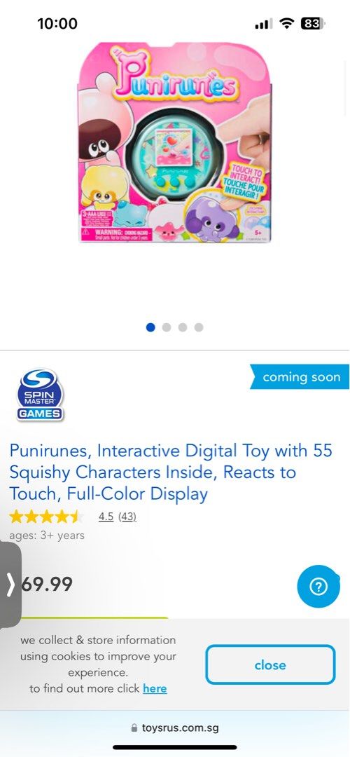 Brand new BN not tamagotchi Punirunes, Interactive Digital Toy with 55 Squishy Characters Inside, Reacts to Touch, Full-Color Display (Category: Interactive Toys) located in Singapore. Submitted by msdecluttering (Listing ID 1401727095, Image 3). Description: Brand new in packaging .