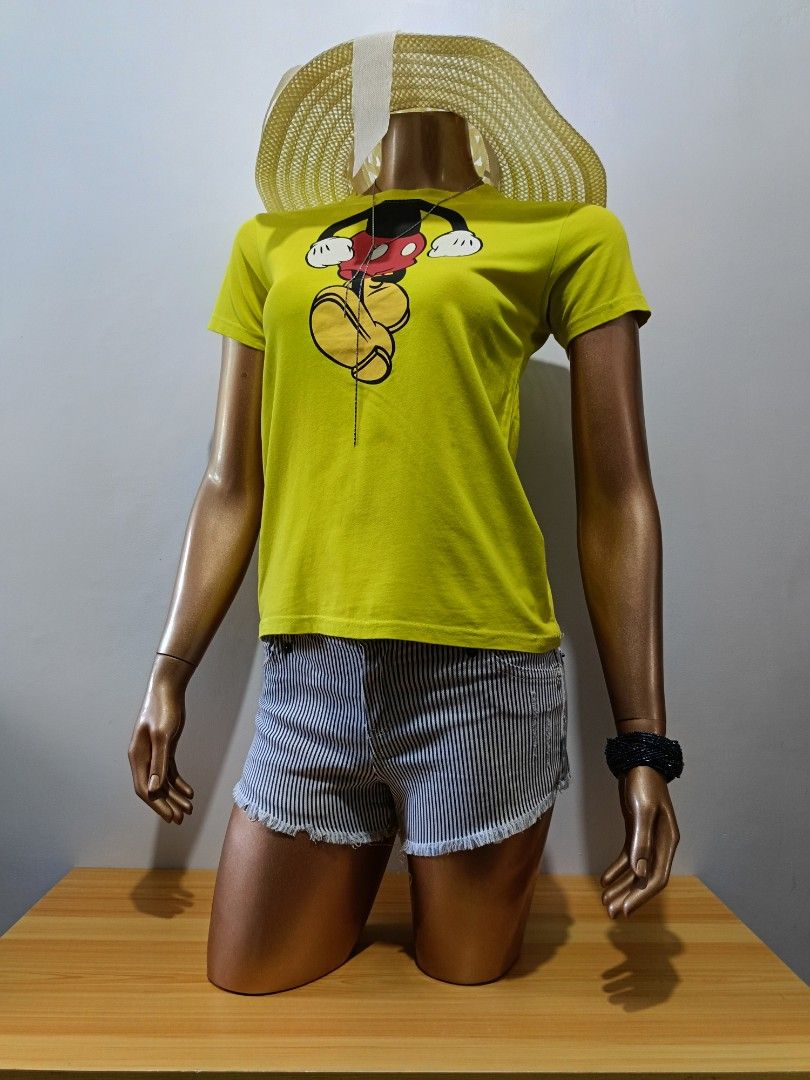 Mickey Mouse Shirt and Striped Shorts (Category: Babies & Kids Fashion) located in Pasig City. Submitted by moonrelicco (Listing ID 1401791630, Image 1). Description: - T-shirt: Bright yellow with a large Mickey Mouse graphic. - Ideal for: Casual wear and outings..