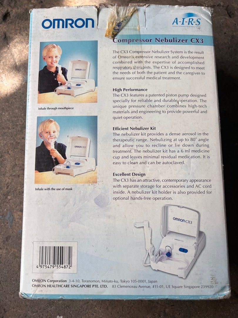Omron CX3 Compressor Nebulizer (Category: Medical Supplies & Tools) located in Makati City. Submitted by bentabentabilinakayo (Listing ID 1401724400, Image 2). Description: Second hand Compressor nebulizer 1200 pesos Makati pick up.