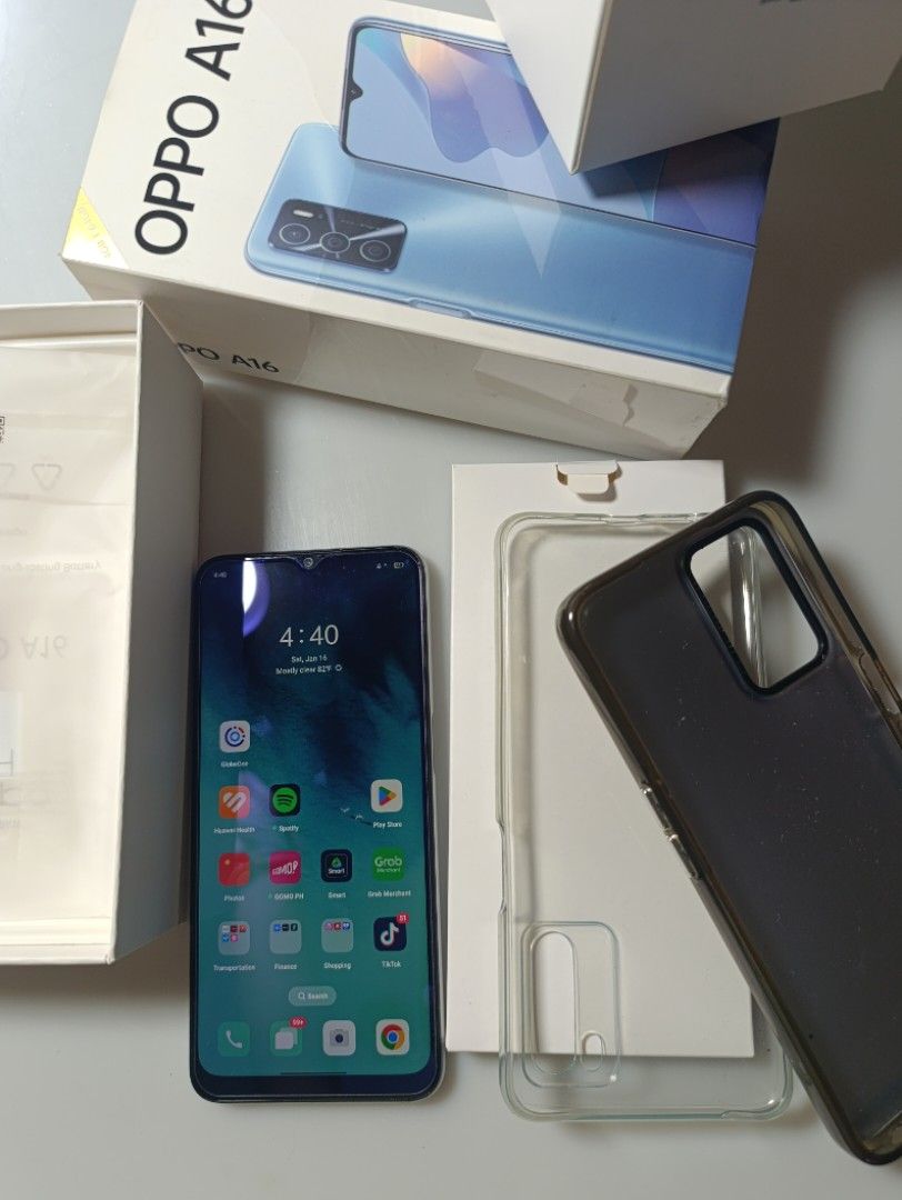 Oppo A16 Lightly used backup phone (Category: OPPO) located in Manila. Submitted by cherrylim93 (Listing ID 1401814880, Image 1). Description: [AUTHENTIC] Oppo A16 Complete with Box Complete Brand New Accessories 2 extra casing, Bluelight Shield Installed 5000mAh Long-lasting Battery 4G LTE Height: about 163.8mm Width: about 75.6mm Thickness: about 8.4mm Weight: about 190g Model: A16, CPH2269 Space Silver (Iridescent) 2 Sim Slots, External Memory
