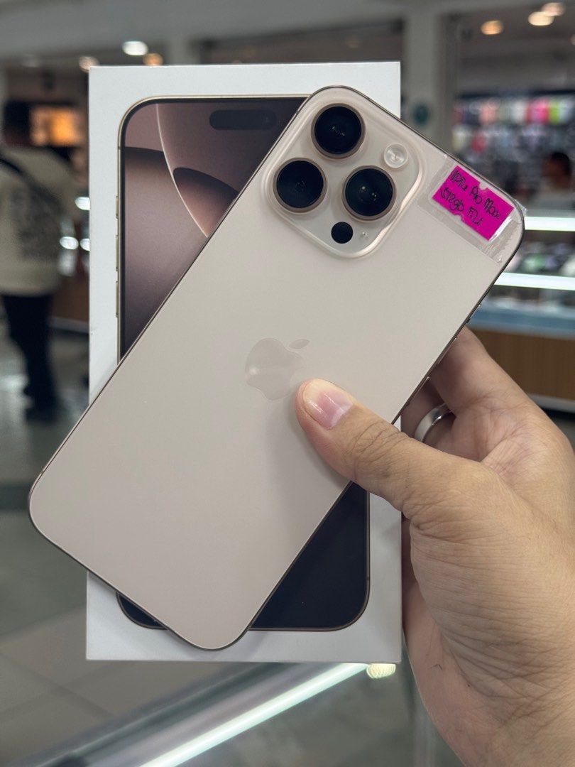 SECONDHAND IPHONE 16 PRO MAX 512GB OPENLINE DESSERT NTC (Category: iPhone 16 Series) located in Pasig City. Submitted by lianheart2020 (Listing ID 1401861709, Image 1). Description: FOR SALE‼️‼️ SECONDHAND 16 PRO MAX‼️‼️ 512GB OPENLINE NTC DESSERT 💯 NO SCRATCH NOR DENTS COMPLETE WITH BOX TEST ALL YOU WANT PM ONLY WE ACCEPT COD WE ACCEPT TRADE IN AT GREENHILLS SHOPPING CENTER 09171104286.