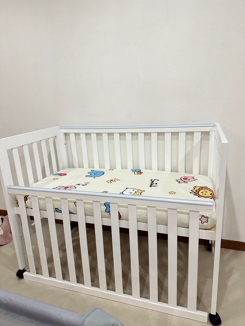 White Baby Cot with Wheels, Babies & Kids, Baby Nursery & Kids ...