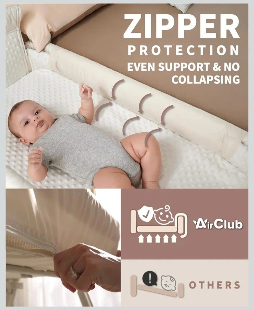 AirClub Bassinet or Crib Bedside Sleeper (Category: Cots & Cribs) located in Cainta. Submitted by oneclickshoppe (Listing ID 1405163228, Image 2). Description: - AirClub Bassinet Bedside Sleeper Sleeper - 2 convertible modes: Can be used as a standalone Bassinet or Bedside Sleeper attached to the adult bed White baby bassinet - Includes 3D fleece mattress - Mesh side for ventilation - Sturdy frame for safety - Clean and ready for immediate use - 