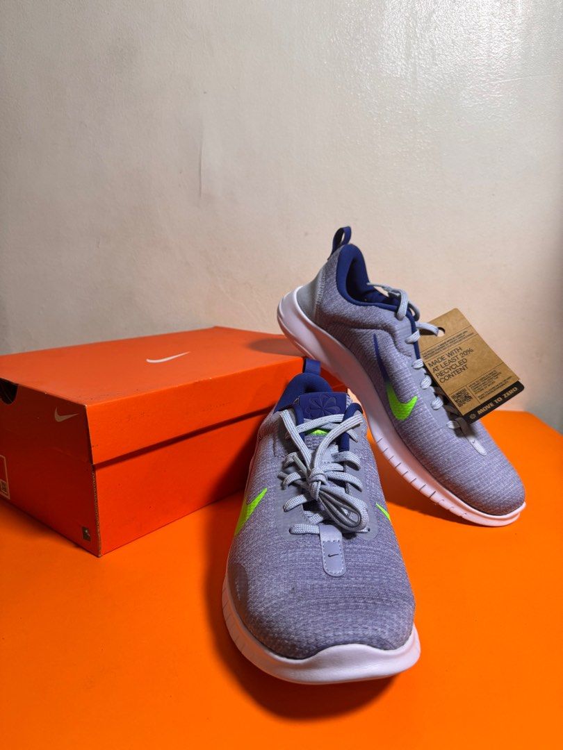[AUTHENTIC | NEW] Nike Flex Experience Run 12 Sneakers (Category: Sneakers) located in Makati City. Submitted by abstanding (Listing ID 1405309964, Image 1). Description: [AUTHENTIC | NEW] Nike Flex Experience Run 12 Sneakers - Brand new - Mens (US10.5 / UK9.5 / EUR44.5) - Color: LT ARMORY BLUE / STAR BLUE / BLEU ARMURE CLR / BLEU STAR - Features a gray and blue color scheme with a neon green swoosh. - Includes original box. - The shoes have a fl