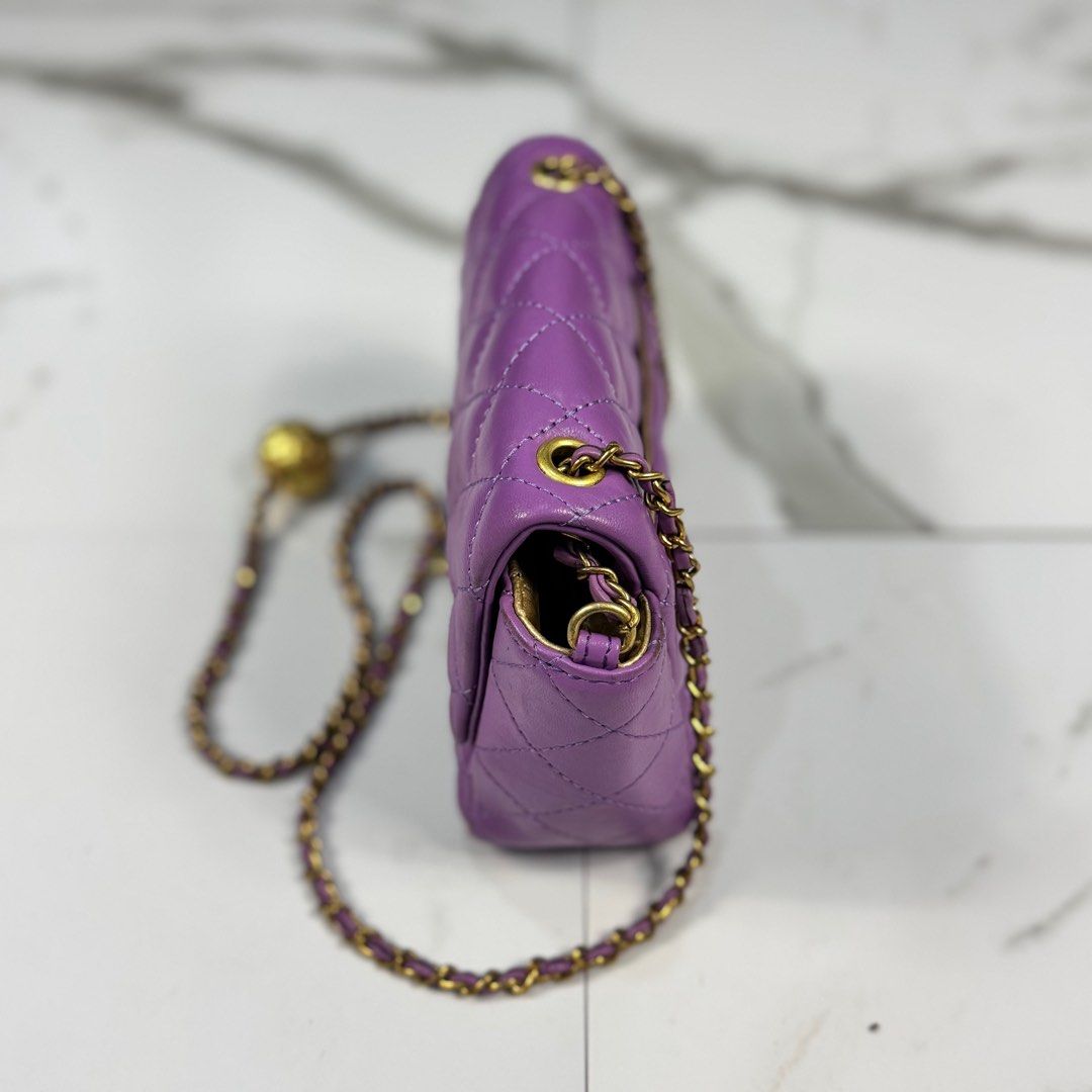 Chanel - Mini Classic Flap Square - Shoulder Bag (Category: Luxury Bags & Wallets) located in Dasmarinas. Submitted by F_A_Q (Listing ID 1405289528, Image 3). Description: ONE SIZE - 8 In. Width - 5.5 In. Length - 2.5 In. Depth RANK B No inclusions Please check details for some minor flaws - purple quilted lambskin leather with gold-tone hardwar. .