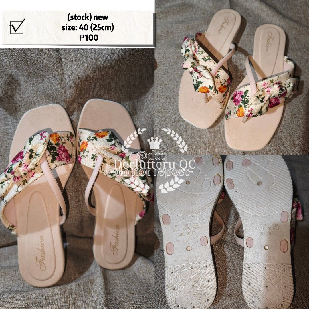 Floral Print Sandals Size 40 (Category: Flats & Sandals) located in Quezon City. Submitted by Declutteru_QC (Listing ID 1405307438, Image 1). Description: - Floral print sandals - Thong style with bow detail - Size 40 (25cm) - Light beige sole 📍Location: Brgy. Bagong Silangan, QC If outside the area, SF will be shouldered by the buyer. ✅actual pics are posted 🚫no to bogus buyers 📩just pm me ✅RFS: Decluttering.