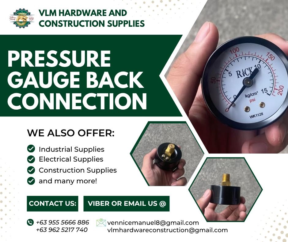 FOR SALE PRESSURE GAUGE BACK CONNECTION (Category: Construction Tools & Equipment) located in Manila. Submitted by vlmhardwarevennice (Listing ID 1332194265, Image 1). Description: VLM Hardware and Construction Supplies Message and get a quote now! 📍 City of Imus, Cavite Satellite office at manila .