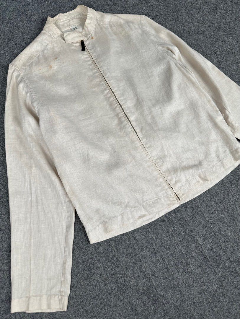 Hermes - Maison Margiela Zip-Up Single Collar Button - Light Jacket (Category: Coats, Jackets and Outerwear) located in Manila. Submitted by scissor.2fifthy (Listing ID 1405267938, Image 2). Description: Hermes - Maison Margiela Zip-Up Single Collar Button - Light Jacket Tagged size: Small fit Medium (see measurement) Made in France Material: 78% Polyester- 22% Nylon Zipper: Riri 80/100 condition rate Used Flaw: Visible Rust stain and sign of usa