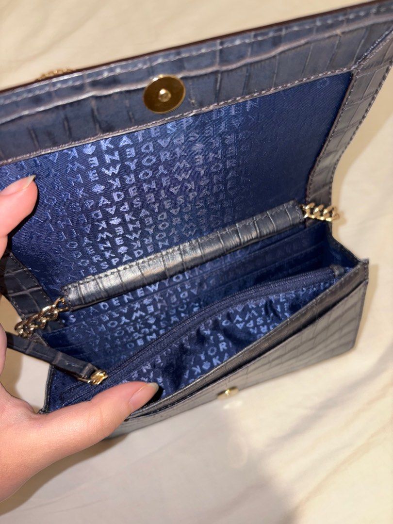 Kate Spade Crocodile Leather Bag (Category: Luxury Bags & Wallets) located in Paranaque City. Submitted by izzysus (Listing ID 1405284396, Image 3). Description: - Kate Spade Crossbody bag - CROCODILE LEATHER - Navy Blue - brand new, never been used - 100% Authentic!! bought this in kate spade in america ✅ negotiable for SURE BUYERS mop: gcash/maya.