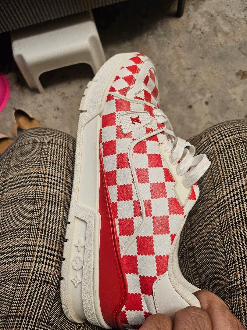 Louis Vuitton LV Red White Damier (Category: Sneakers) located in Pasig City. Submitted by quickcloud.234705 (Listing ID 1405322175, Image 1). Description: Used once size 10 LV red white damier included everything. negotiable.