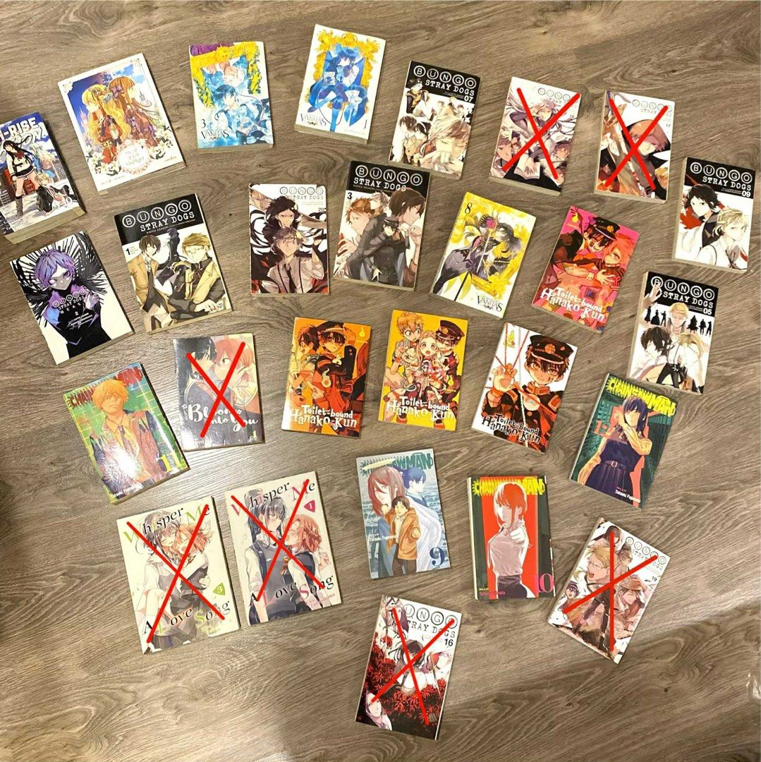 Manga Volumes (Category: Comics & Manga) located in Manila. Submitted by roeljeoffr49221 (Listing ID 1405342636, Image 1). Description: pm if interested Chainsaw Man - 550 Toilet Bound Hanako-kun - 500 Bungo Stray Dogs - 400 Case Studies of Vanitas - 550 WMMAP - 1.8k High Rise Invasion - 580 * Owned for 2 years but still in great condition and quality, though some sides have yellowed. MOP: Gcash MOD: Lalamove * Buyer must shoulder the shipping fe