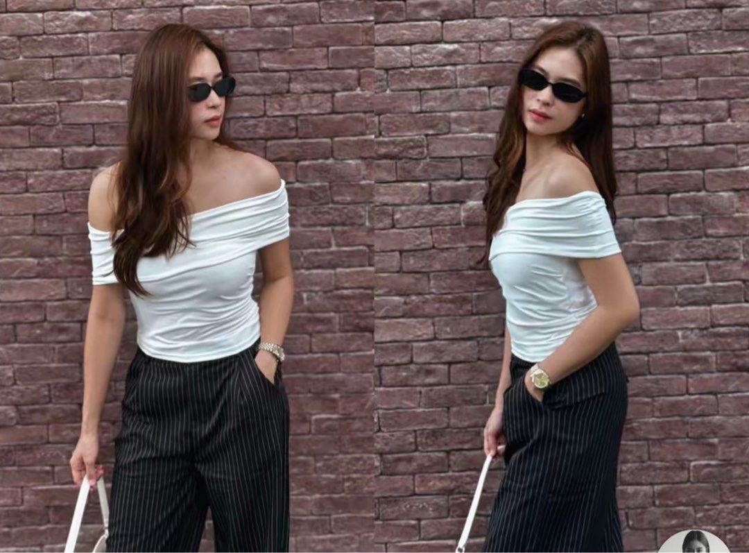 Off-Shoulder White Top Small to Medium Cotton Spandex Off Shoulder (Category: Blouses) located in Manila. Submitted by biesis08 (Listing ID 1405284509, Image 2). Description: - White off-shoulder top - Flattering design - Soft and comfortable material - Dress it up or down - Great for casual or night-out looks.