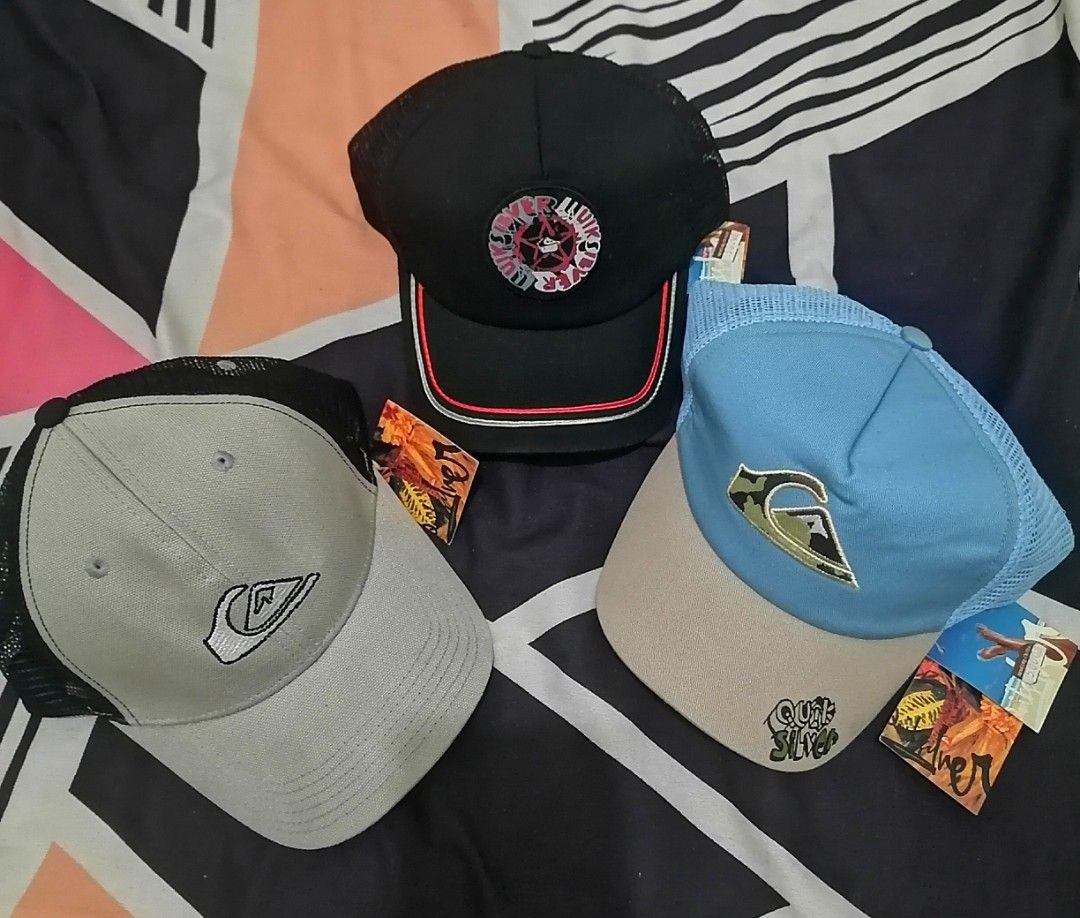 Quiksilver Caps - Set of 3 (Category: Caps & Hats) located in Cebu City. Submitted by roadthrift (Listing ID 1405217332, Image 1). Description: Quicksilver truckers cap Brand new condition with hagtag 650 each 1.5k aspak.
