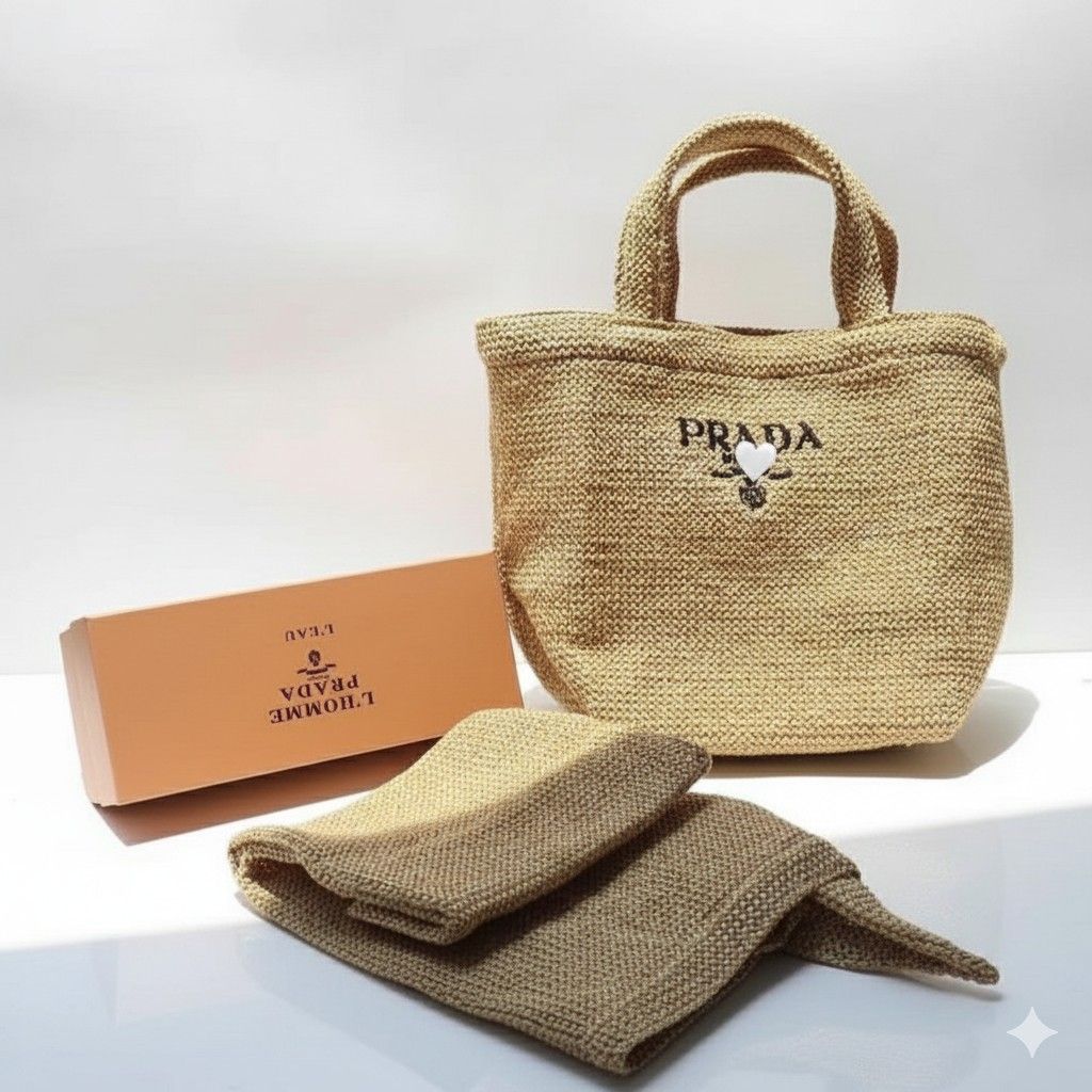 Raffia GWP Prada (Category: Luxury Bags & Wallets) located in Las Pinas. Submitted by mystic_tragicallychic (Listing ID 1405294448, Image 2). Description: Woven Bag Brandnew w/ box 2pcs avail All items are guaranteed authentic or your money back 💯.