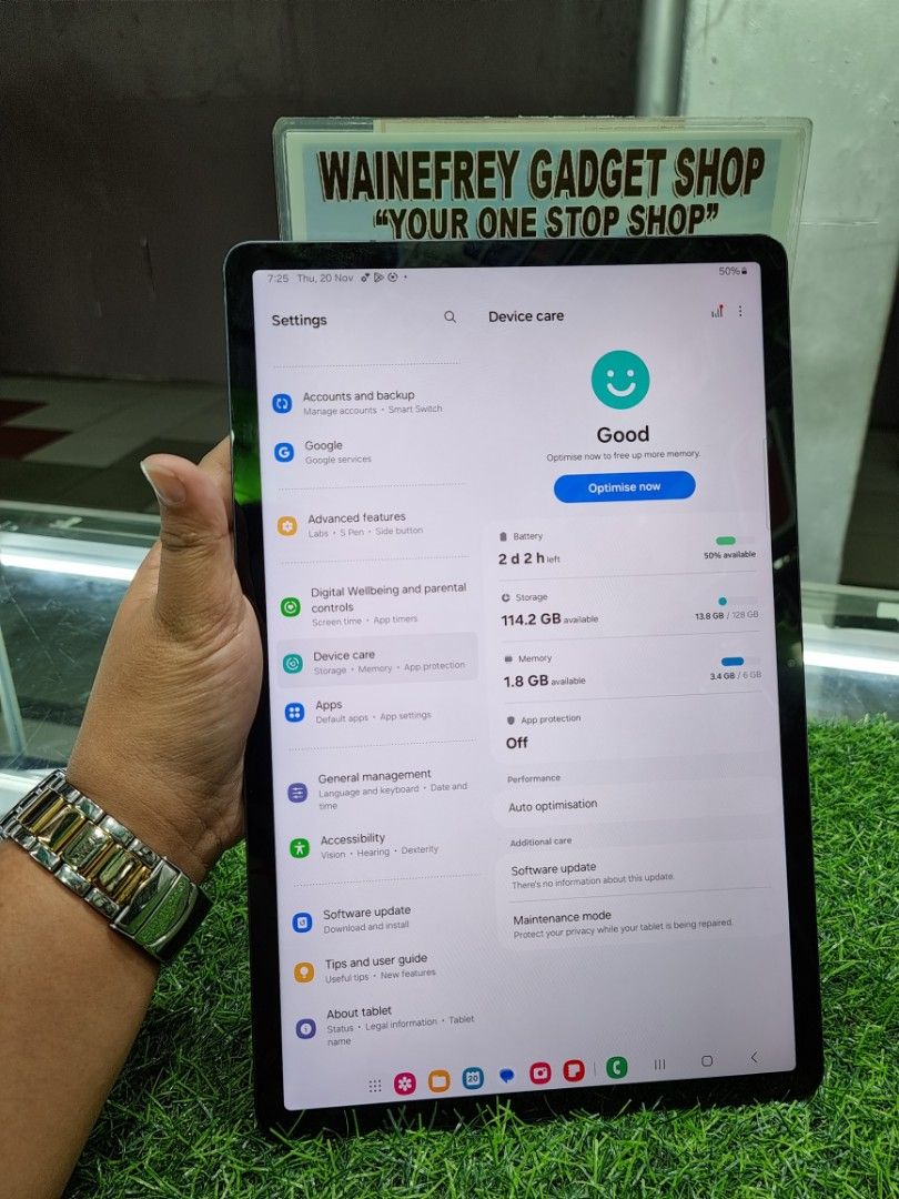 SAMSUNG TAB S7 FE (Category: Android) located in San Juan City. Submitted by wainefreygadgetshop (Listing ID 1405276888, Image 3). Description: SAMSUNG S7 FE 6/128 ALL GOODS AT WORKING SLIGHTLY USED SMOOTH NO REPAIR HISTORY Test to sawa bago bayaran *WALANG ON/OFF NA BUTTON SUSUNDUTIN LANG or double tap ,may malili-it na white spot dina halata pag nka darkmode at sa front cam madumi .yan lang honest issue kaya mura. SEARCH NYO NALANG FULL SPECS P