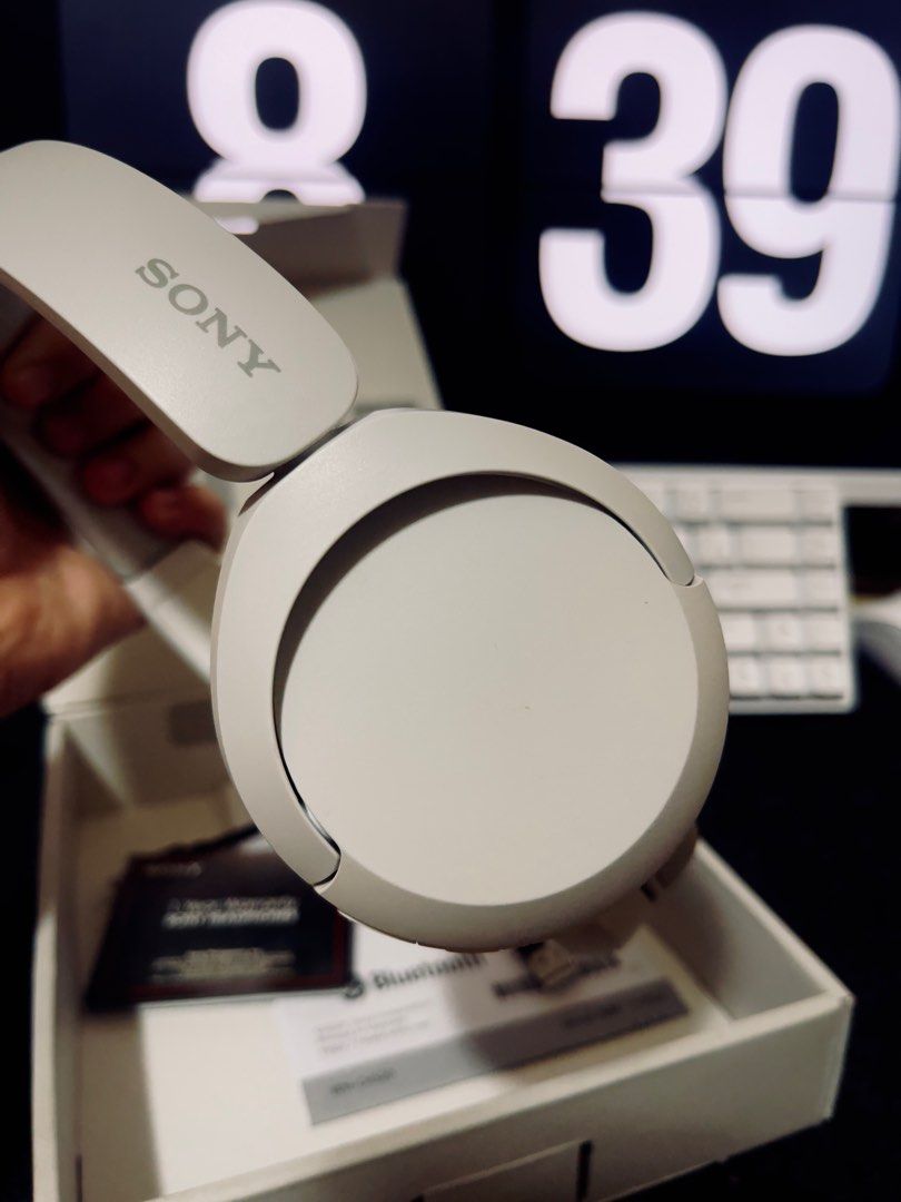 Sony Wireless Stereo Headphones (Category: Headphones & Headsets) located in Ozamiz City. Submitted by bleu.collar (Listing ID 1405285903, Image 3). Description: - White Sony wireless stereo headphones - Includes original box, warranty card, and charging cable - Foldable design for easy storage - Comfortable circular earcups with soft padding - Sony logo on headband - Model number: Y2205B.