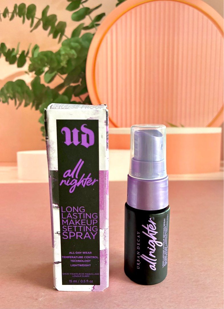 Urban Decay All Nighter Setting Spray Mini (Category: Makeup) located in Manila. Submitted by karen_theshoppingqueen (Listing ID 1405253635, Image 1). Description: ONHAND AND ALWAYS READY TO SHIP‼️ Brand new comes with box✨ Size: 15ml.