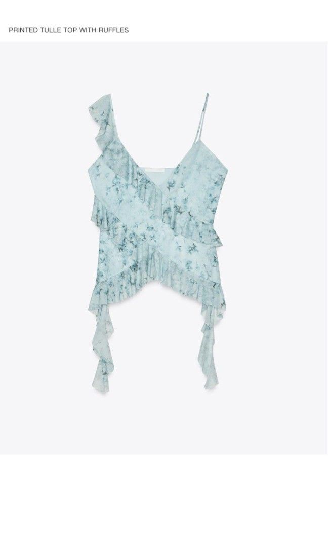 ZARA PRINTED TULLE TOP WITH RUFFLES L (Category: Sleeveless) located in Manila. Submitted by bkperks.atbp (Listing ID 1405185201, Image 2). Description: .
