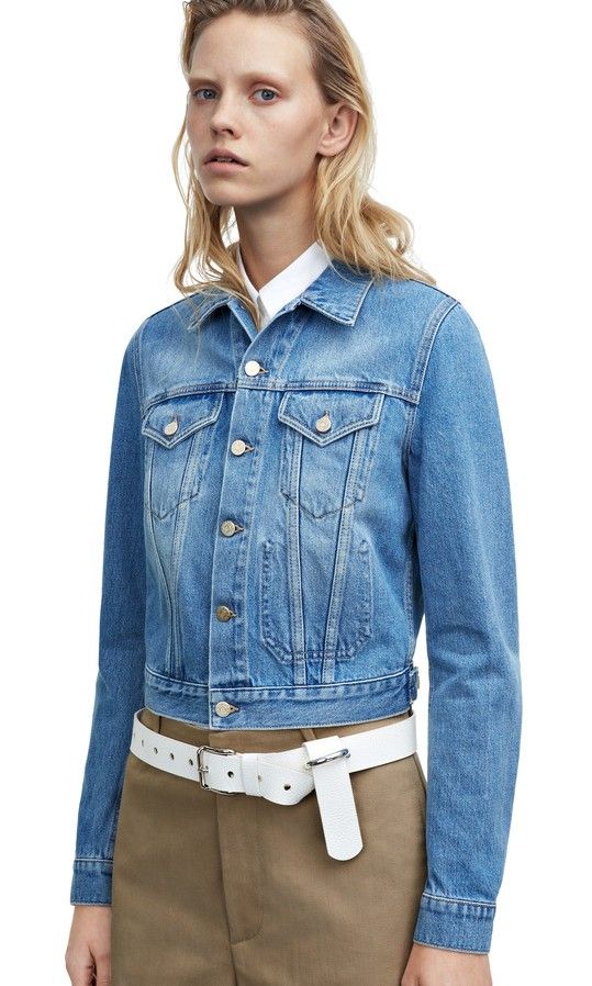 Acne Studios tag lt Denim Jacket (Category: Coats, Jackets and Outerwear) located in Manila. Submitted by corner_finds (Listing ID 1405407558, Image 1). Description: - Acne Studios denim jacket - Light blue wash - Size 38 - Button-down style - Two chest pockets - Buttoned cuffs - Made in Turkey width 16.4' length 20' sleeve length 24.5' minor stain 1499+sf dm.
