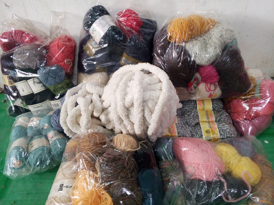 Assorted Yarn Bundles (Category: Craft Supplies & Tools) located in Quezon City. Submitted by roadtominimalistic (Listing ID 1405349679, Image 2). Description: - Assorted yarn bundle - Colors: Blue, white, pink, yellow, grey - Includes various brands and types - Ideal for knitting and crochet - Total weight: Approximately 3.796 kg.