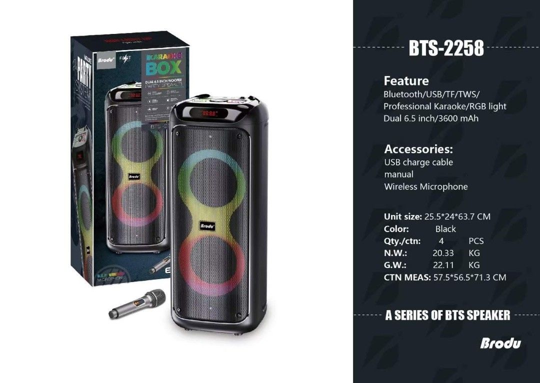 Brodu BTS-2258 Professional System Double 6.5 inches Bluetooth Speaker with Wireless Microphone (Category: Soundbars, Speakers & Amplifiers) located in Manila. Submitted by onlineshoppersph (Listing ID 1405436008, Image 2). Description: Cash On Deliver - Metro Manila - Delivery Fee/Handling Fee shouldered by BUYERS - DF/HF depends on BUYERS Location LALAMOVE PICK UP - Cash on Deliver - Metro Manila & Nearby DELIVER THRU COURIER, CARGO & BUS - Pro