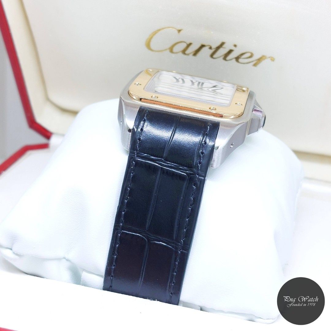 Cartier 51mm X 41mm Silver Opaline Roman Dial 18K Half Yellow Gold Santos 100 Large REF: W20072X7 (Full Set) (Category: Watches) located in Singapore. Submitted by pngwatchdealer (Listing ID 1405518895, Image 3). Description: [SPECIFICATIONS] **Watch comes in full set (Box & Card)** Brand: Cartier Model: Santos 100 Large (REF: W20072X7)(UD)(O) Movement: Automatic (Self-Winding) Functions and Features: Hours, Minutes and Seconds (CASE) Case Materi