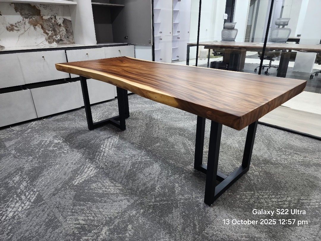 Dining Table (Category: Tables & Sets) located in Singapore. Submitted by manger (Listing ID 1405488698, Image 1). Description: 👍CLEARANCE HOT SALES👍 💙70% DISCOUNT 💙 This week our showroom having promotion clearance sales! displayong wide selection of suar wood slabs. ❤️180cm/200cmx85cmx8cm with black iron powder coated base promotion price $788/$888 Usual price $1888/$1988❤️ We open daily ( Mon-Sat ) 9-7pm (Sunday and public holiday) open 12