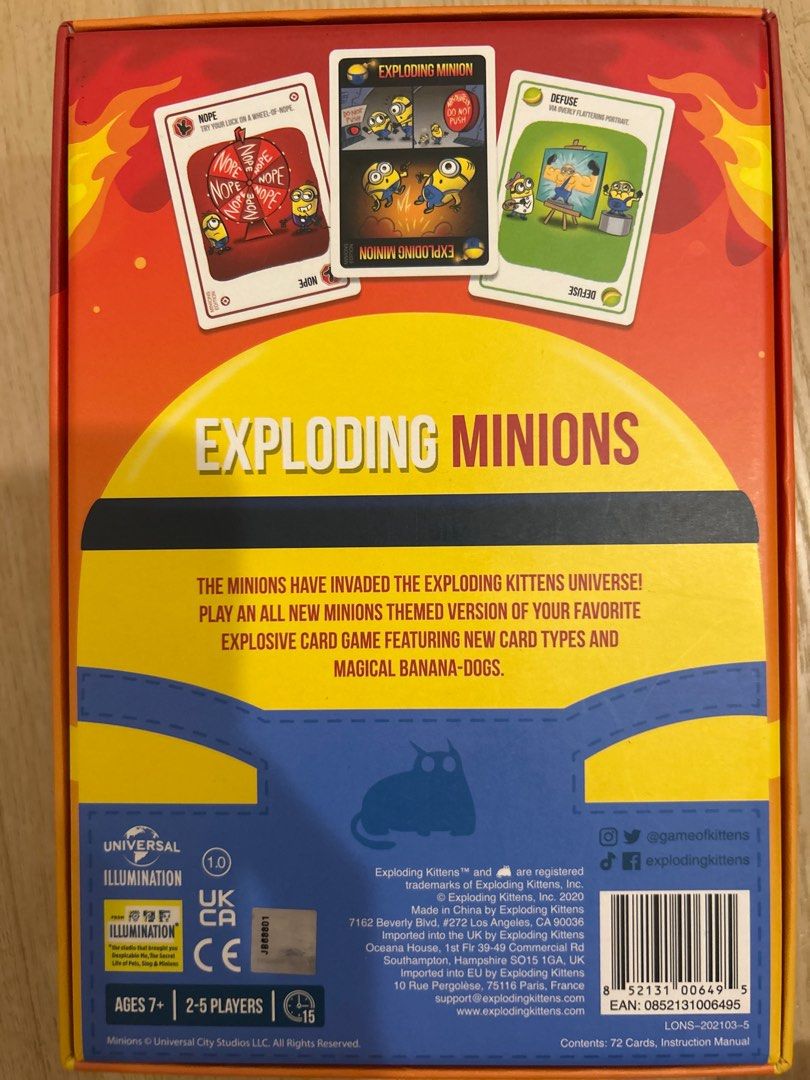 Exploding Minions Instructions Exploding Minions Card Game, Hobbies & Toys, Toys & Games on Carousell