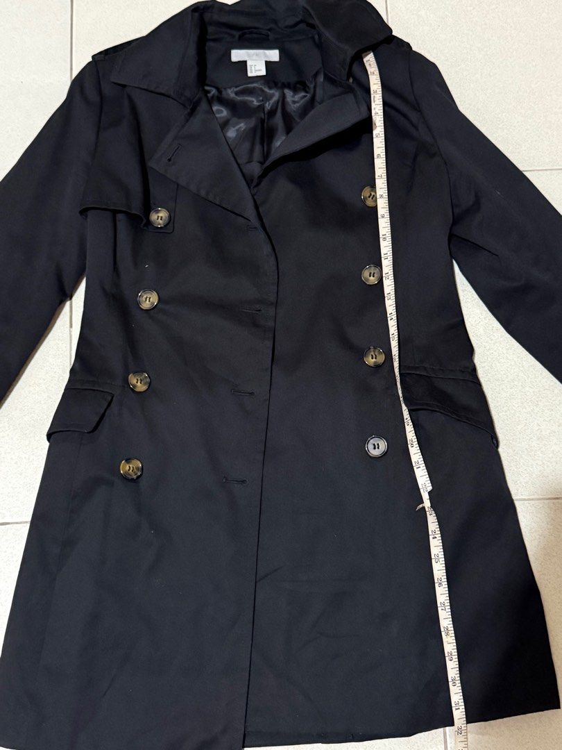 H&M Black Trench Coat Womens (Category: Coats, Jackets and Outerwear) located in Lipa City. Submitted by wantitneeeedit (Listing ID 1405436417, Image 2). Description: Size 34 pls see tag XS-S womens.