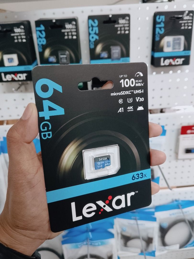 Lexar MicroSD Card 633x 64GB Class 10 microSDXC High Performance (Category: Memory & SD Cards) located in Pasig City. Submitted by technofuseofficial (Listing ID 1405407405, Image 2). Description: Lexar MicroSD Card 633x 64GB Class 10 microSDXC High Performance Brand New and Original Items Store Location: 4F Unit 402, 604 Shaw Boulevard, Barangay Kapitolyo, Pasig City Same Day Delivery: - Lalamove delivery within Metro Manila - For walk-ins: Alwa