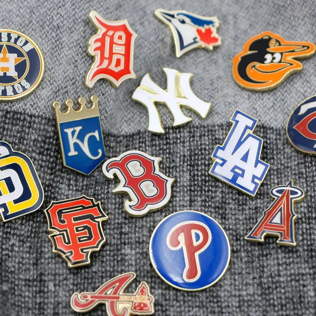 MLB Baseball Team Pins (Category: Vintage Collectibles) located in Las Pinas. Submitted by eFF01 (Listing ID 1405507030, Image 2). Description: Collection of MLB baseball team pins. Features various team logos including the San Francisco Giants, Chicago Cubs, New York Yankees, Los Angeles Dodgers, and more. Each pin has a gold-colored border. Perfect for baseball fans and collectors. Great for jackets, bags, or displaying..