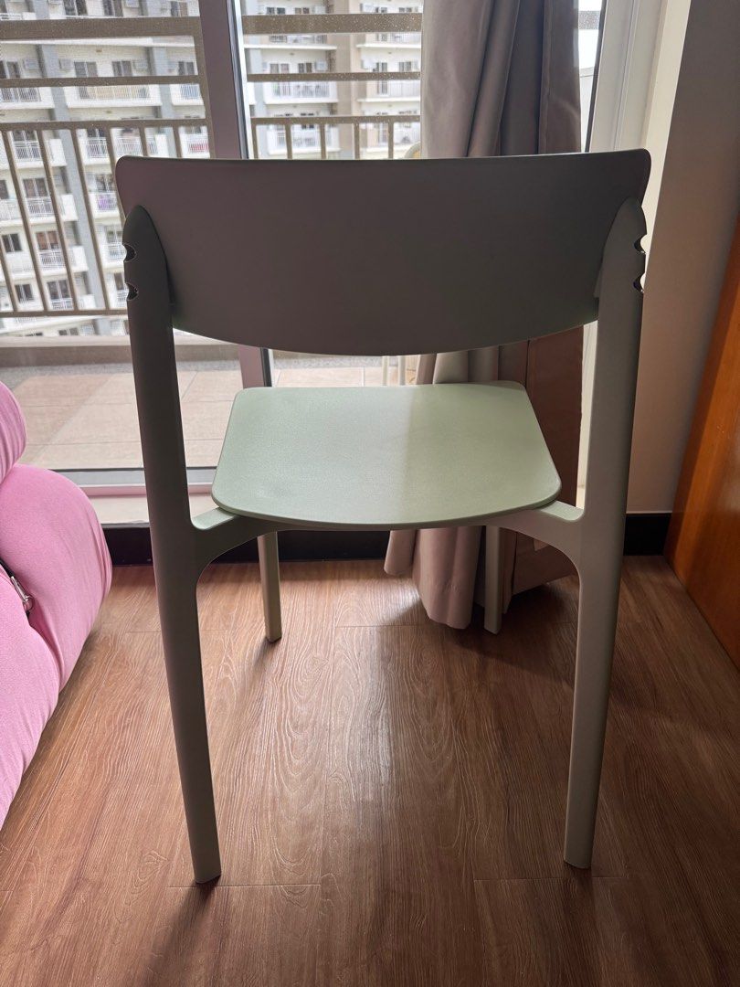 Dimensione Chair - Green (Category: Chairs) located in Mandaluyong City. Submitted by karuye_ (Listing ID 1405409853, Image 3). Description: - Modern light green chair - Curved backrest and square seat - Simple, minimalist design - Slender legs for stability - Ideal for dining or as an accent piece - Lightly used - Bought from dimensione for 3k+ LAST PRICE IS AS LISTED UNLESS YOU MAKE A REASONABLE OFFER.