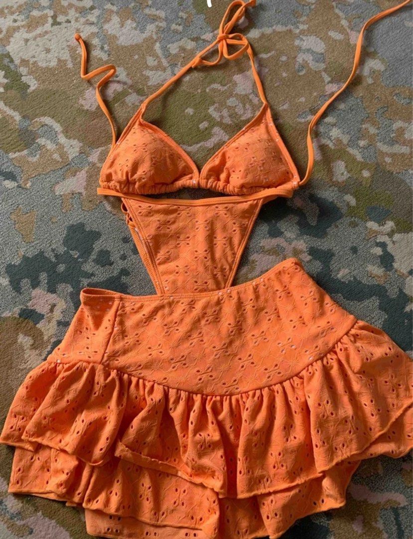 Orange Eyelet Bikini Set with Skirt (Category: Bikinis & Swimsuits) located in Quezon City. Submitted by vanelope (Listing ID 1405433890, Image 1). Description: Never been worn Large Size.