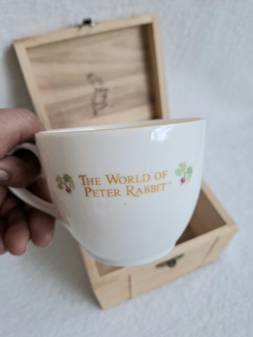 Peter Rabbit Mug with Wooden Box (Category: Coffee & Tea Tableware) located in Bulacan. Submitted by nerizza09 (Listing ID 1405469847, Image 2). Description: collectible, world of Peter rabbit cup with wooden box.