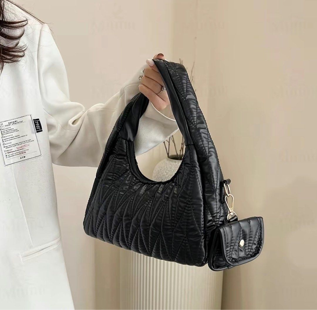 Quilted Shoulder Bag with Coin Purse (Category: Luxury Bags & Wallets) located in Quezon City. Submitted by roseloveph (Listing ID 1405434168, Image 2). Description: - Quilted shoulder bag - Includes a matching coin purse - Available colors: Pink, Black, White, Brown - Curved shape with single shoulder strap - Perfect for everyday or special occasions - Versatile accessory.