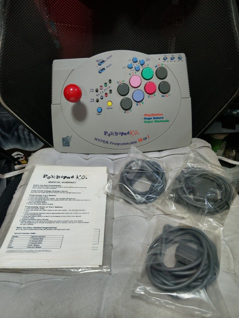rare Psychopad arcade stick (Category: Controllers) located in Manila. Submitted by boyhet.thrift15 (Listing ID 1405390531, Image 3). Description: rare psychopad arcade stick( CIB/manual/3pcs controller cord for playstation/sega saturn/super nintendo) selling 3k.