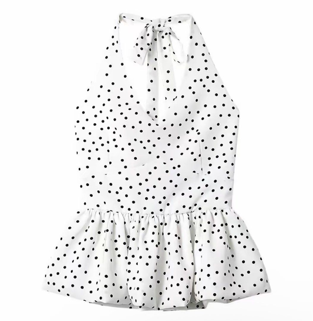 Thailand black polka dot V-neck top (Category: Blouses) located in San Fernando. Submitted by maisonlyne (Listing ID 1405515210, Image 1). Description: Used only once 👗✨ Selling this dress as part of my declutter — still in great condition! 🤍 DM if interested 💌.