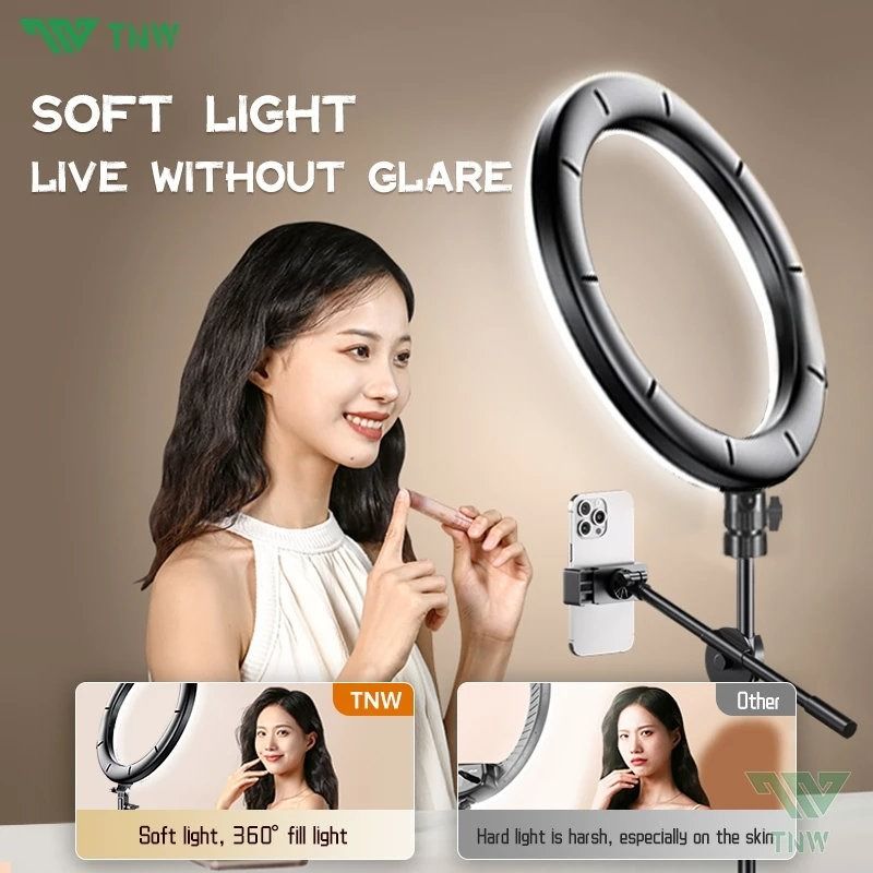 TNW Soft Light Ring Light (Category: Lighting & Studio Equipment) located in Caloocan City. Submitted by ms.lily0120 (Listing ID 1405371476, Image 2). Description: TNW ring light provides soft, 360-degree fill light for live streaming or video recording. It helps to eliminate harsh light and glare, ensuring a flattering look, especially on the skin. The ring light includes a phone holder for easy setup. Perfect for content creators and anyone loo