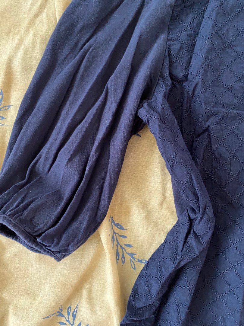 Uniqlo Navy Blue Embroidered Blouse (Category: Blouses) located in Manila. Submitted by _lavndr (Listing ID 1405474557, Image 2). Description: 📍Metro Mnl - fits medium to large - perfect for everyday and formal outfits - color may vary due to lighting - shipping is shouldered by the buyer - can do same day delivery or jnt rfs: decluttering .
