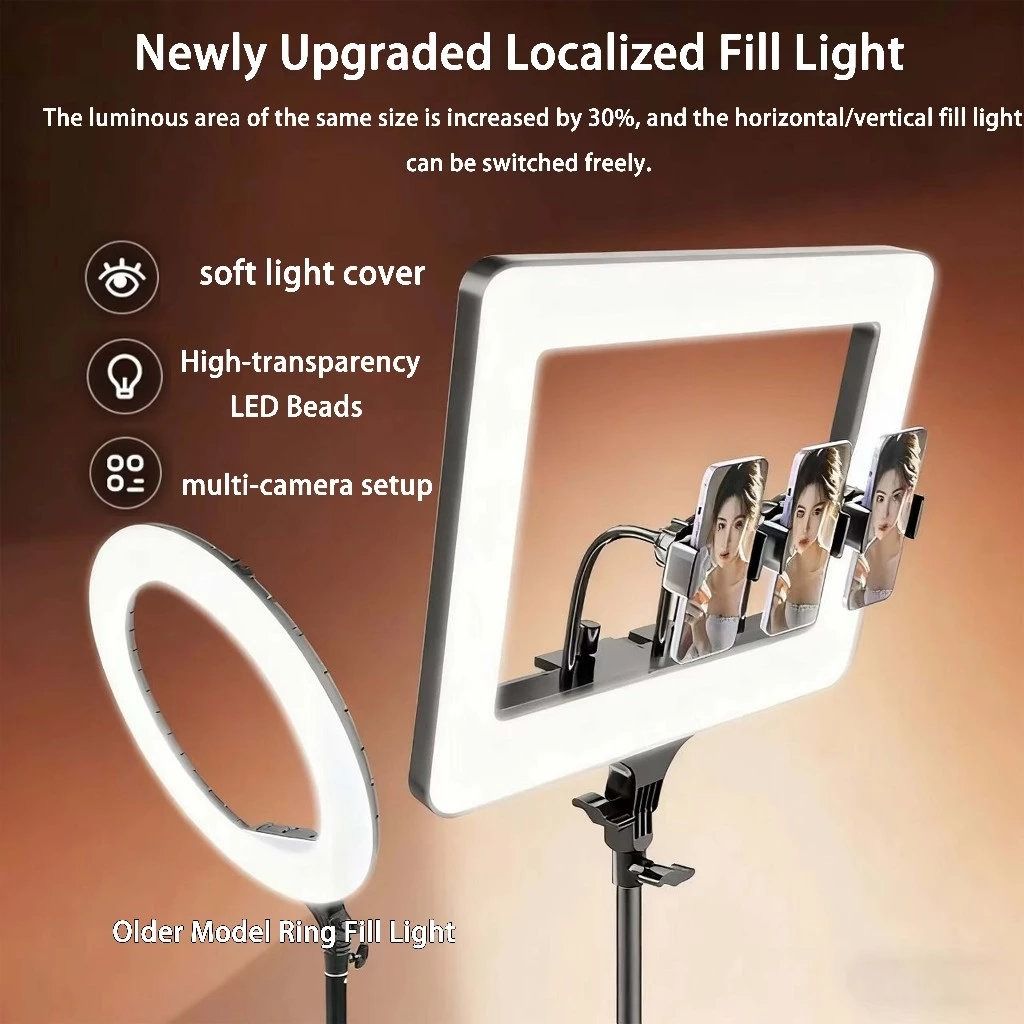 Upgraded Localized Fill Light (Category: Lighting & Studio Equipment) located in Caloocan City. Submitted by ms.lily0120 (Listing ID 1405375815, Image 1). Description: Fill light features a soft light cover and high-transparency LED beads. It supports a multi-camera setup and offers a 30% increase in luminous area. The horizontal/vertical fill light can be switched freely. Includes an older model ring fill light. use this link to order : https://