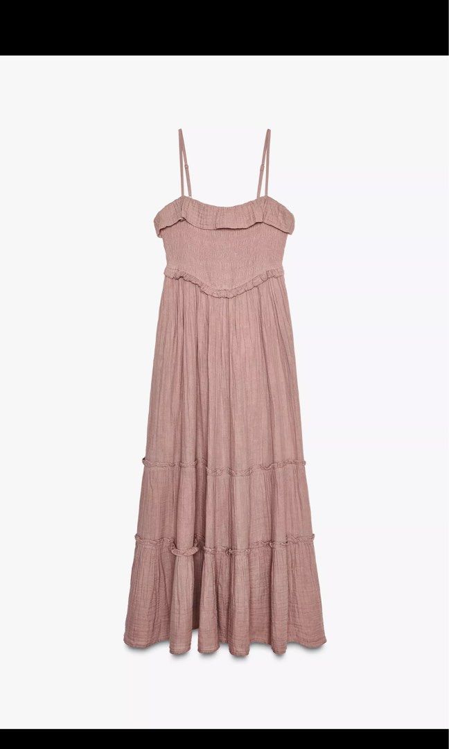 zara frilled midi dress (Category: Dresses) located in Tarlac. Submitted by michaelaspreloved__ (Listing ID 1405424573, Image 1). Description: dusty rose color worn once only 🩷 bought for 1,795! with pockets.