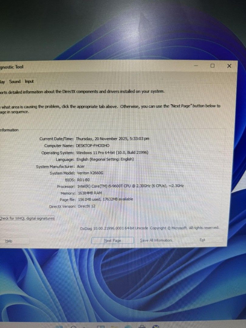 Acer Veriton X2660G (Category: Desktops) located in Manila. Submitted by lhainelovi71994 (Listing ID 1405616999, Image 2). Description: Acer veriton X2660G I5 9th gen 16gb ram 256gb ssd Windows 11 pro OS Unit with power cord 💸💸 7,500 Location: San Andres bukid manila Pick up or deliver cod.
