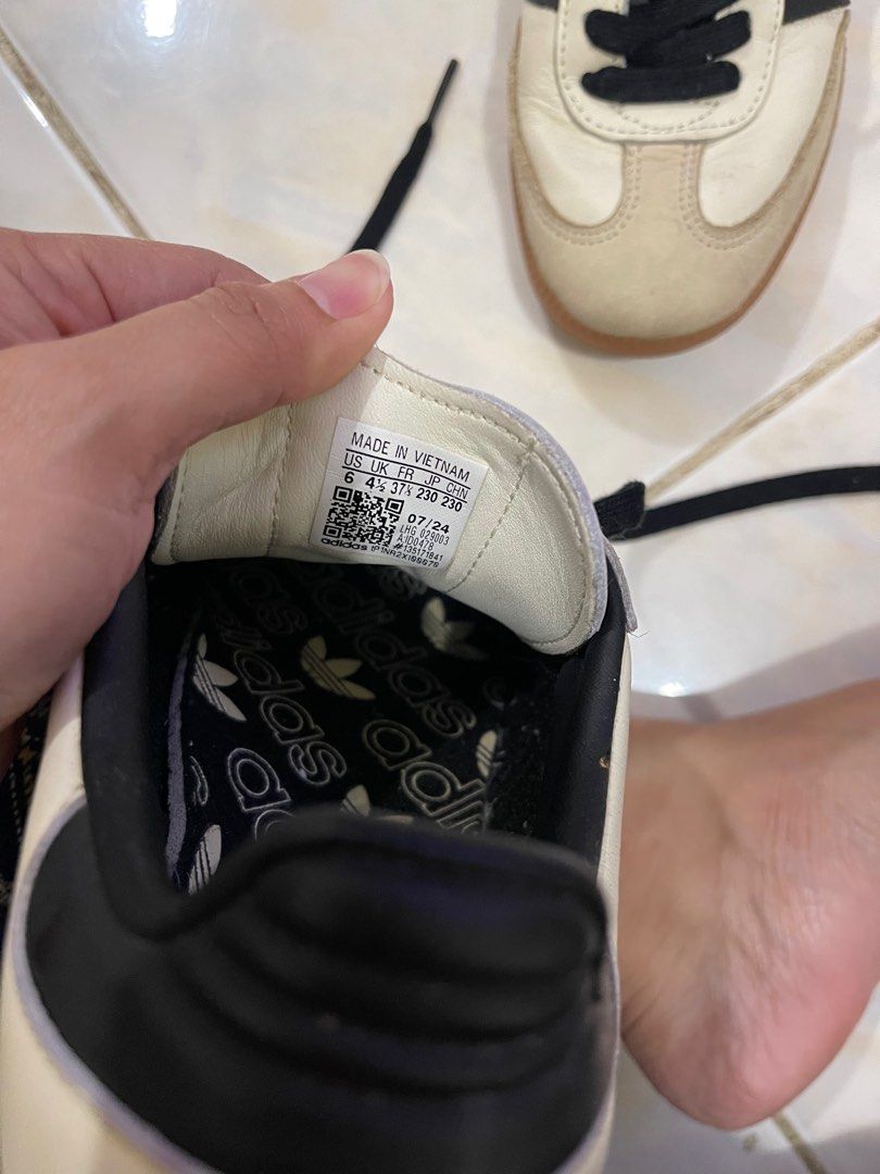 Adidas Samba OG Shoes (Category: Sneakers) located in Daraga. Submitted by freestyleselections (Listing ID 1405679313, Image 2). Description: - Adidas Samba OG - Cream upper with black accents - US size 6 - Made in Vietnam - Features iconic three stripes - Shows wear on soles - Adidas logo on insole - Black laces Store bought Only used few times Rfs: pandagdag pambiki ng bagong shoes.