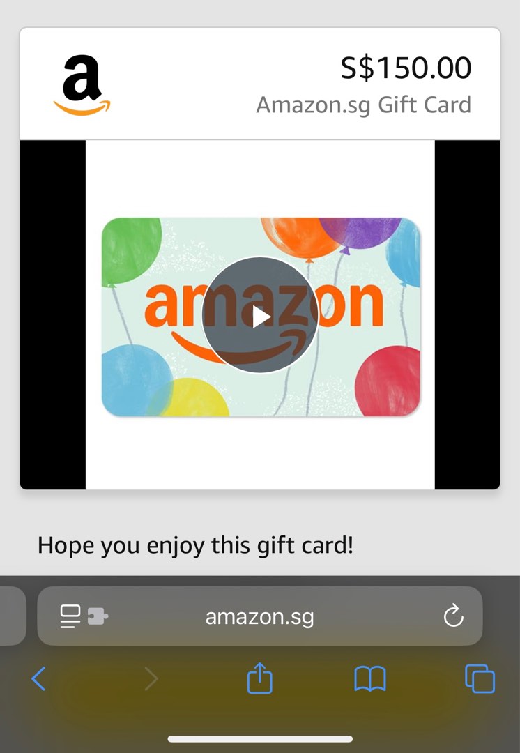 amazon.sg Gift Card S150, Video Gaming, Gaming Accessories, Game